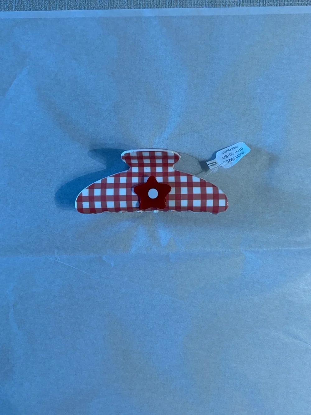 Free People Larson Jumbo Claw Clip Red White Gingham Flower Appliqué NEW NWT